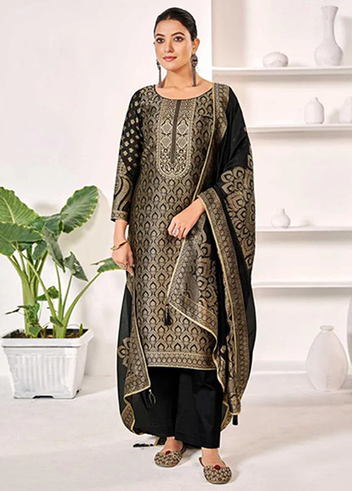 3 Pc Black Silk Suit Set