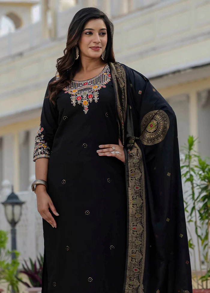 3 Pc Black Silk Suit Set - Image 3
