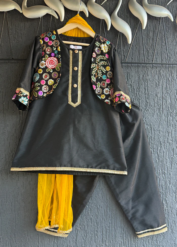 3 Pc Black Silk Suit Set