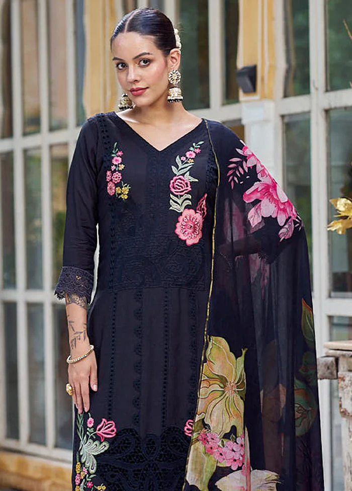 3 Pc Black Unstitched Silk Suit Set - Image 2
