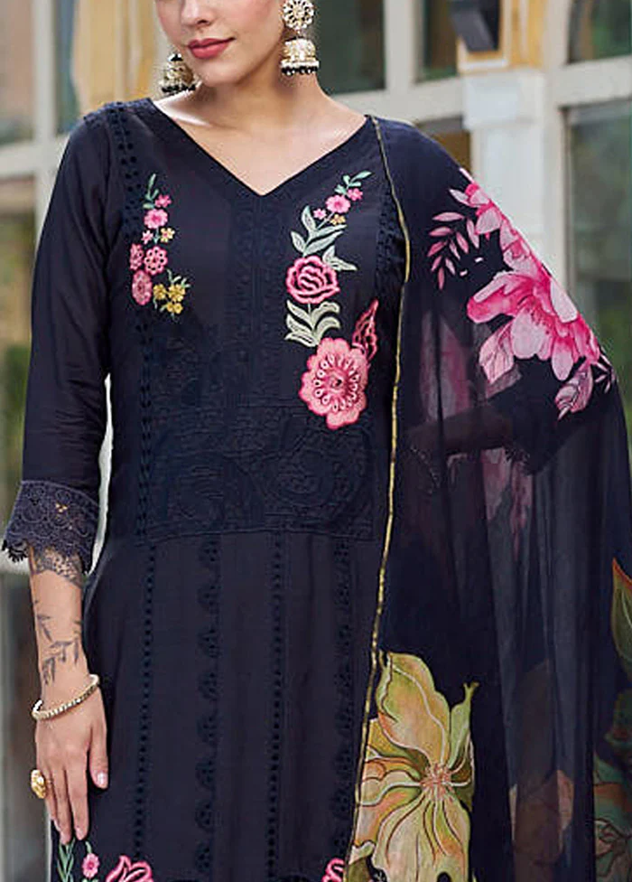3 Pc Black Unstitched Silk Suit Set - Image 3