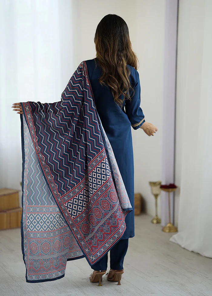 3 Pc Blue Cotton Suit Set - Image 3