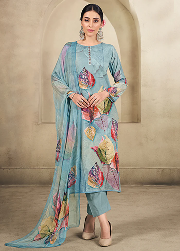 3 Pc Blue Cotton Suit Set