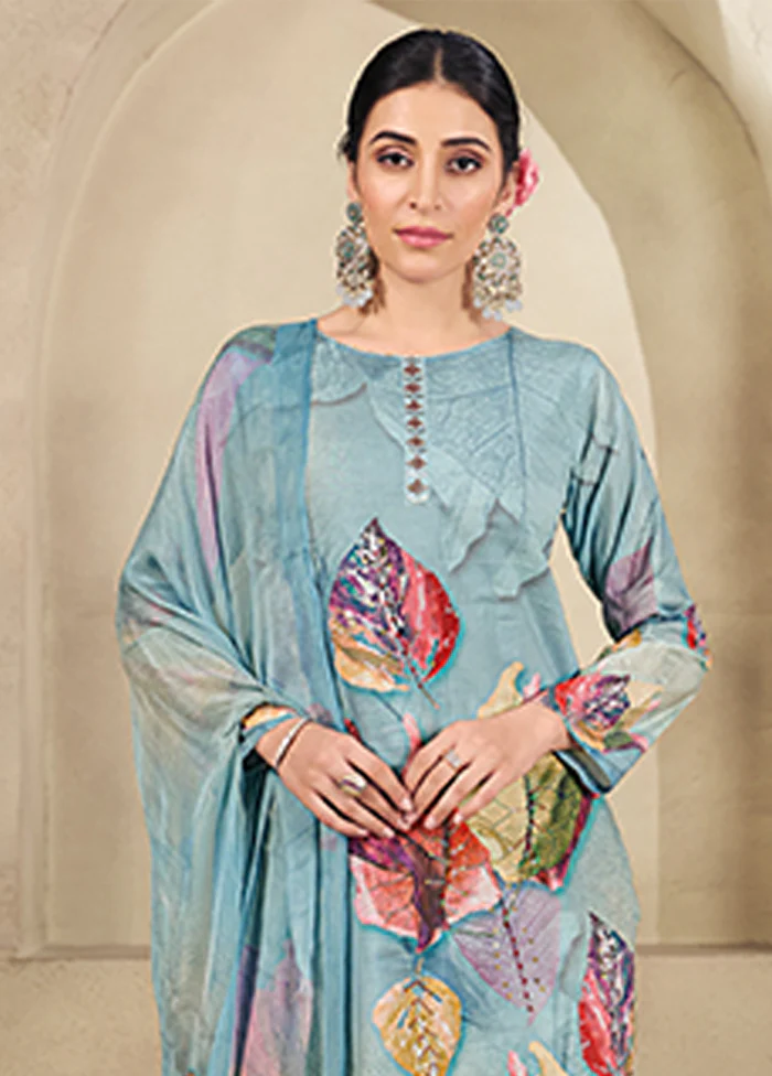 3 Pc Blue Cotton Suit Set - Image 2