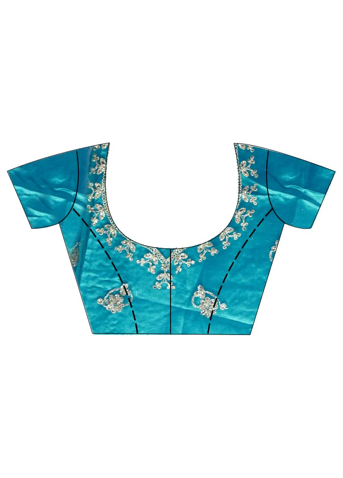 3 Pc Blue Georgette Semi Stitched Lehenga Set - Image 3