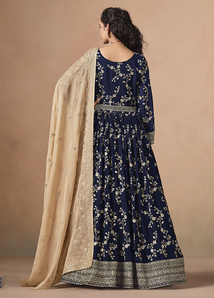 3 Pc Blue Georgette Anarkali Suits Set - Image 3