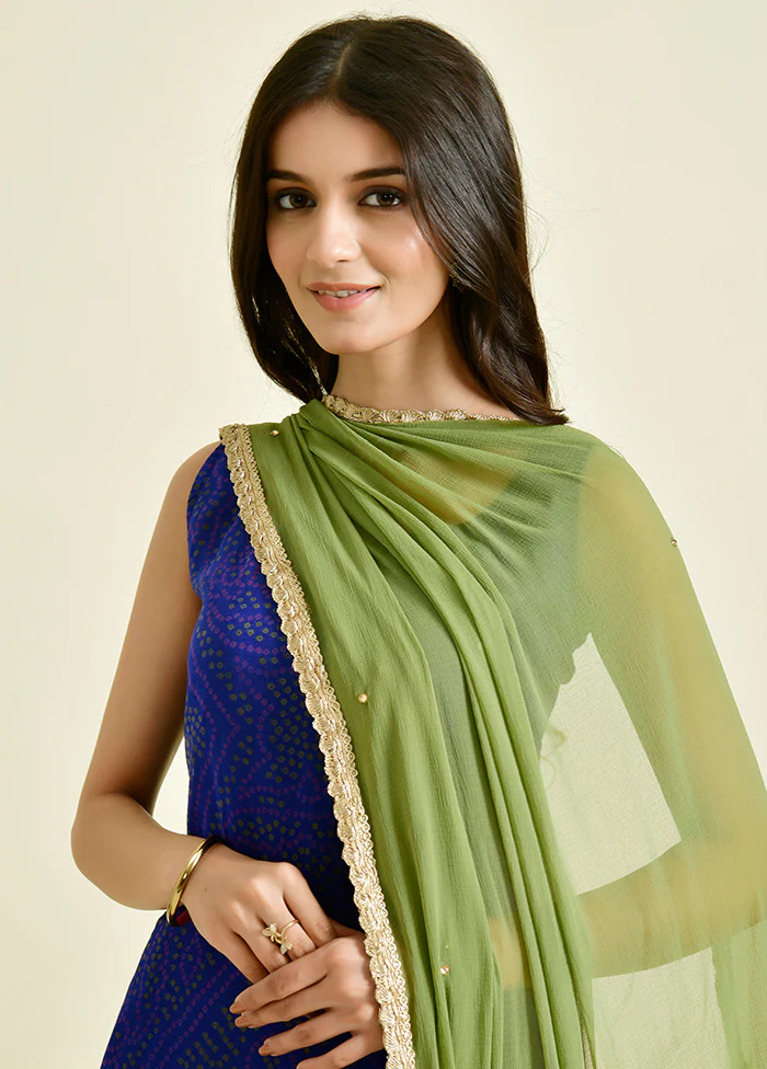 3 Pc Blue Chiffon Sharara Suit Set With Dupatta - Image 3
