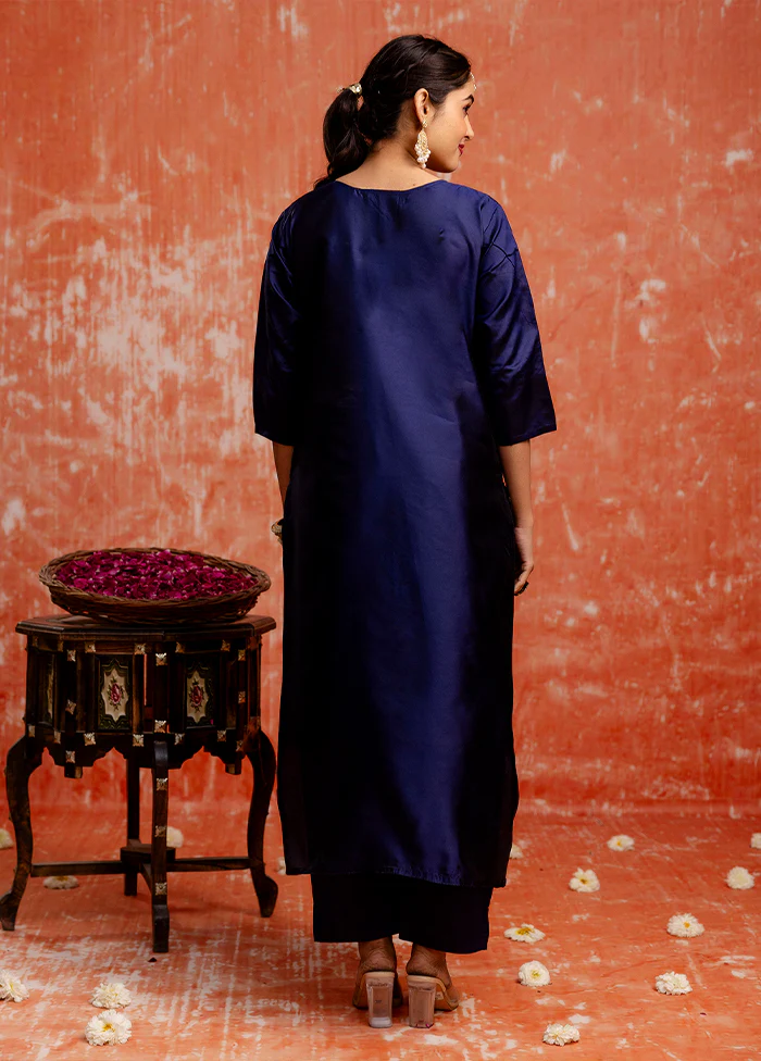 3 Pc Blue Readymade Cotton Dupatta Suit Set - Image 3
