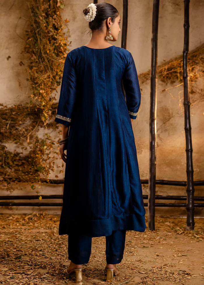 3 Pc Blue Readymade Silk Dupatta Suit Set - Image 3