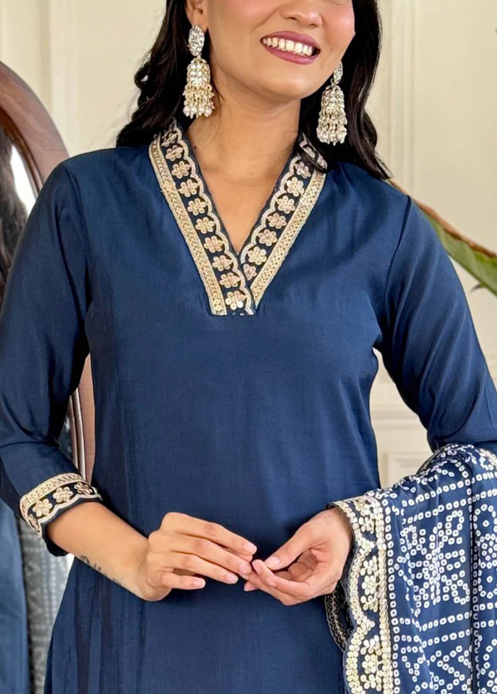 3 Pc Blue Readymade Viscose Dupatta Suit Set - Image 3