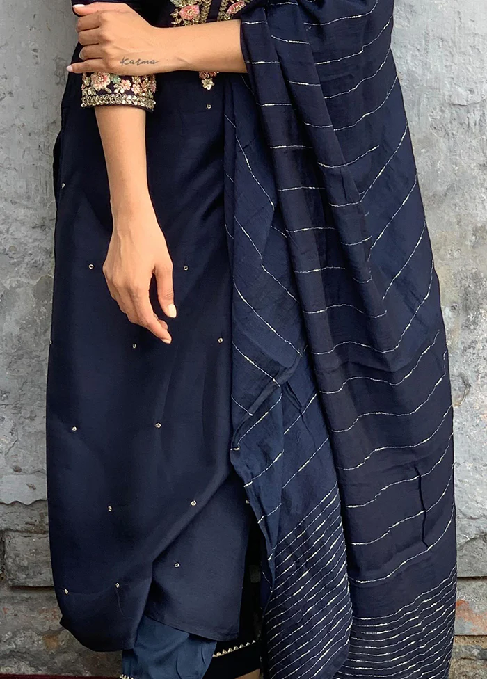 3 Pc Blue Readymade Viscose Dupatta Suit Set - Image 3