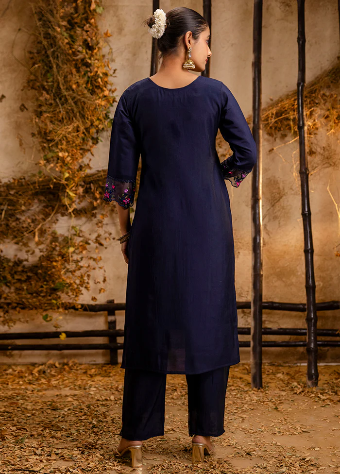 3 Pc Blue Readymade Viscose Dupatta Suit Set - Image 3