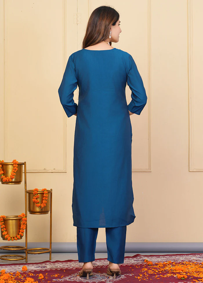 3 Pc Blue Readymade Viscose Suit Set - Image 2