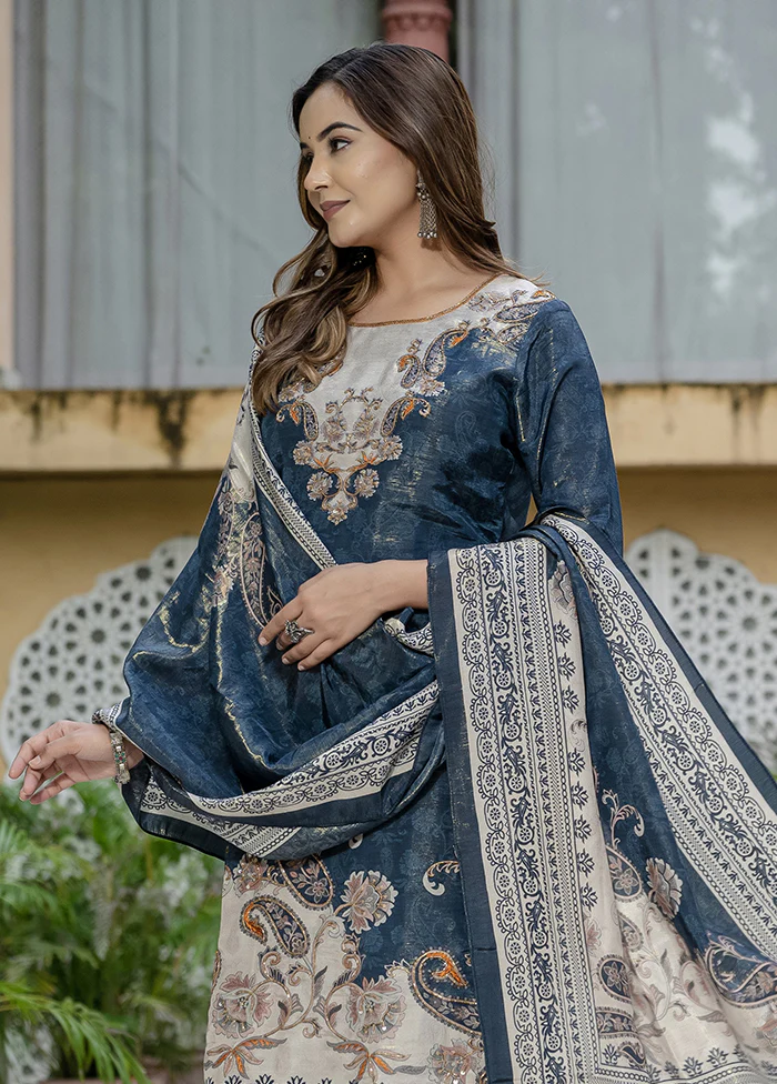 3 Pc Blue Silk Suit Set - Image 2