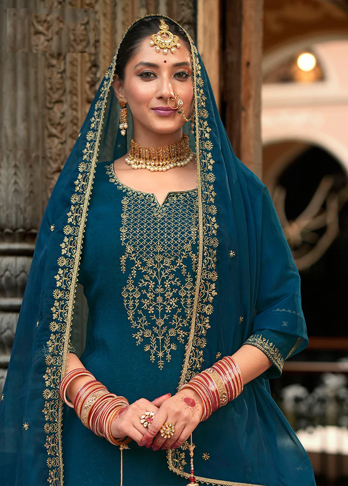 3 Pc Blue Silk Suit Set - Image 2