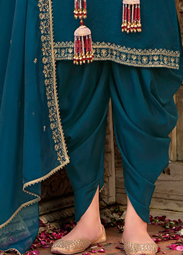 3 Pc Blue Silk Suit Set - Image 3