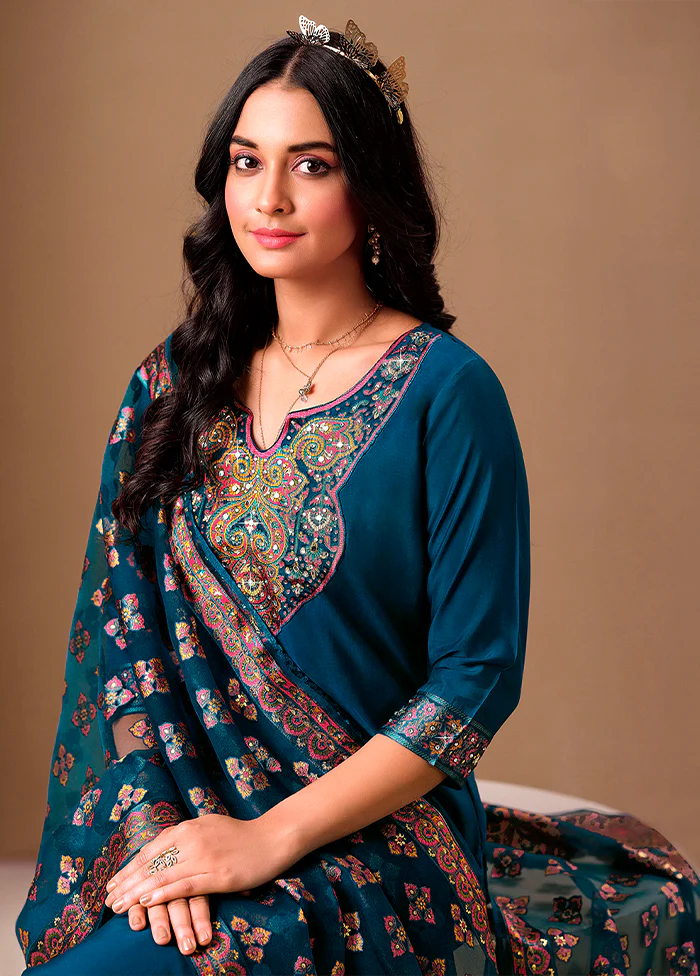 3 Pc Blue Silk Suit Set - Image 2