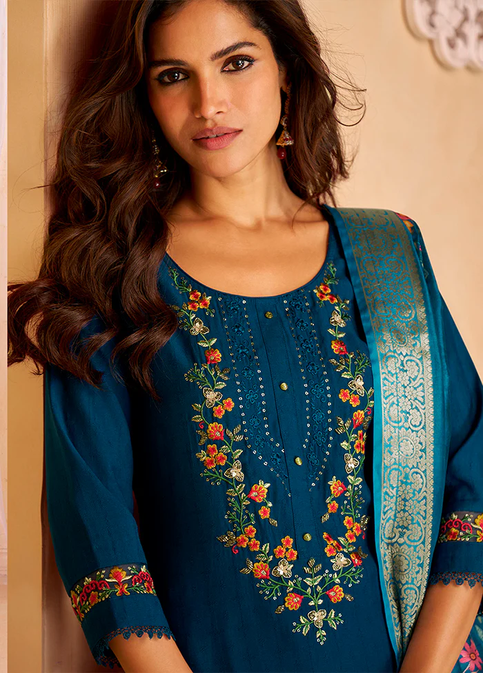 3 Pc Blue Silk Suit Set - Image 2