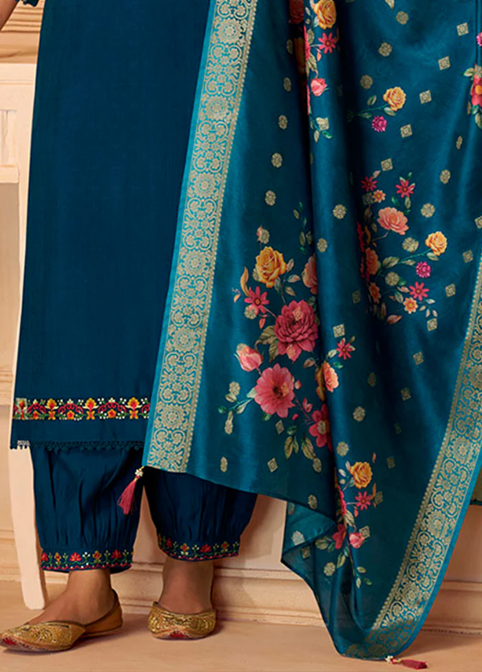 3 Pc Blue Silk Suit Set - Image 3