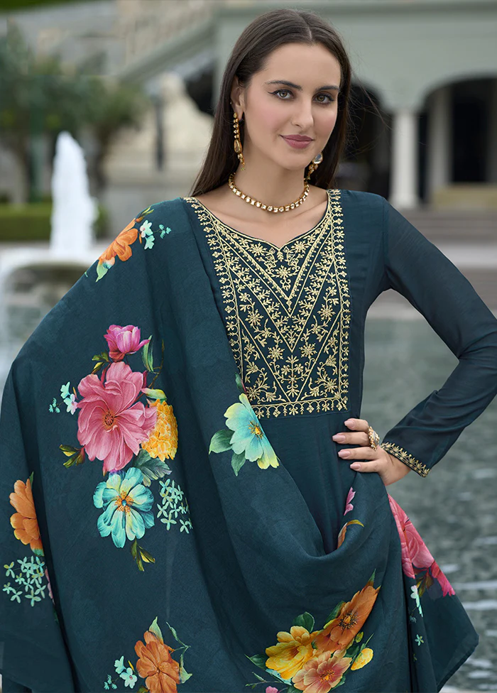 3 Pc Blue Silk Suit Set - Image 2