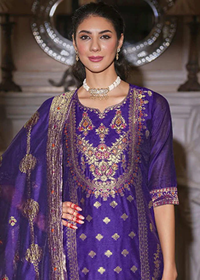 3 Pc Blue Silk Suit Set - Image 2