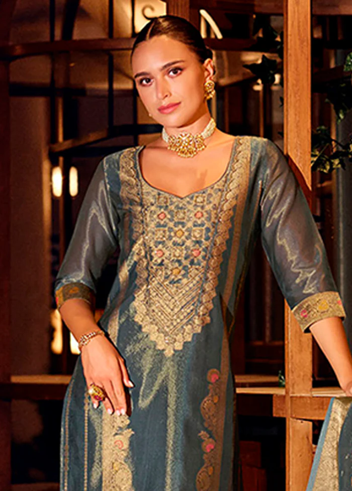 3 Pc Blue Silk Suit Set - Image 2