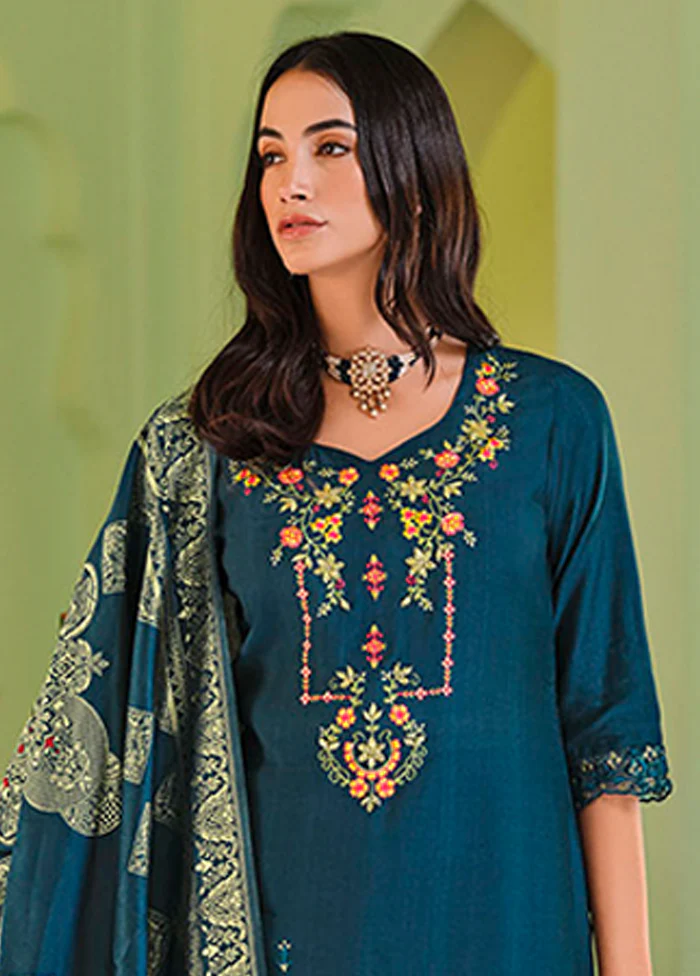 3 Pc Blue Silk Suit Set - Image 2