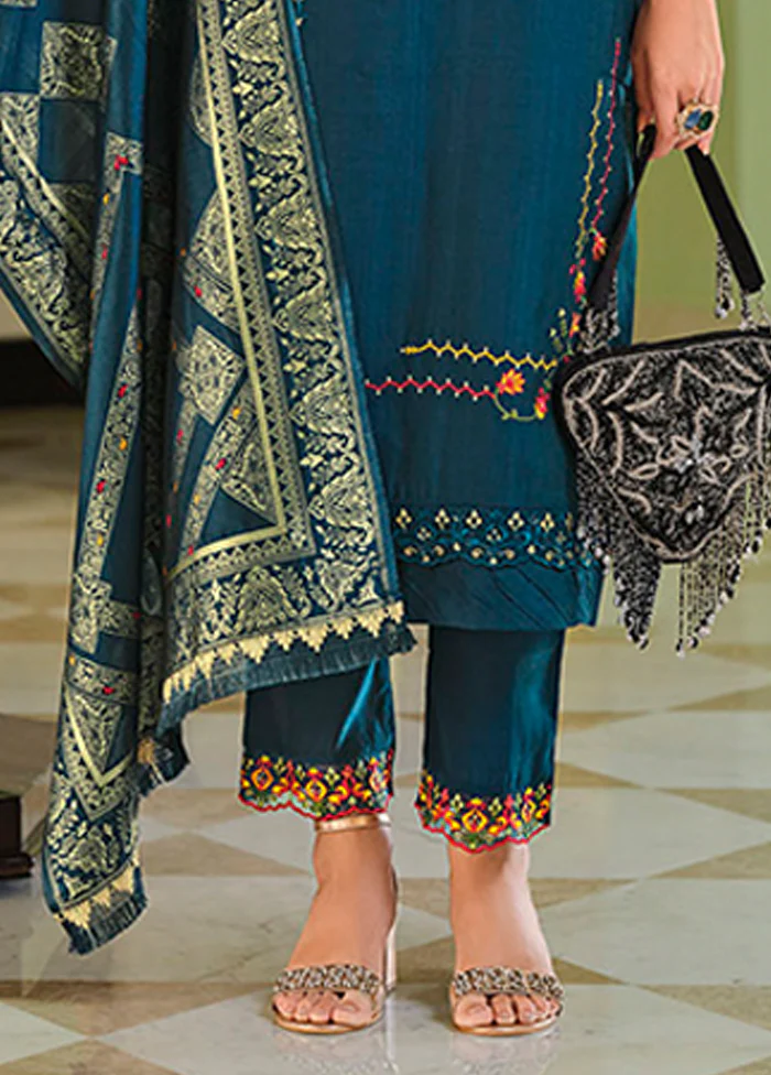 3 Pc Blue Silk Suit Set - Image 3