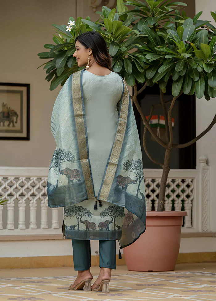 3 Pc Blue Silk Suit Set - Image 2