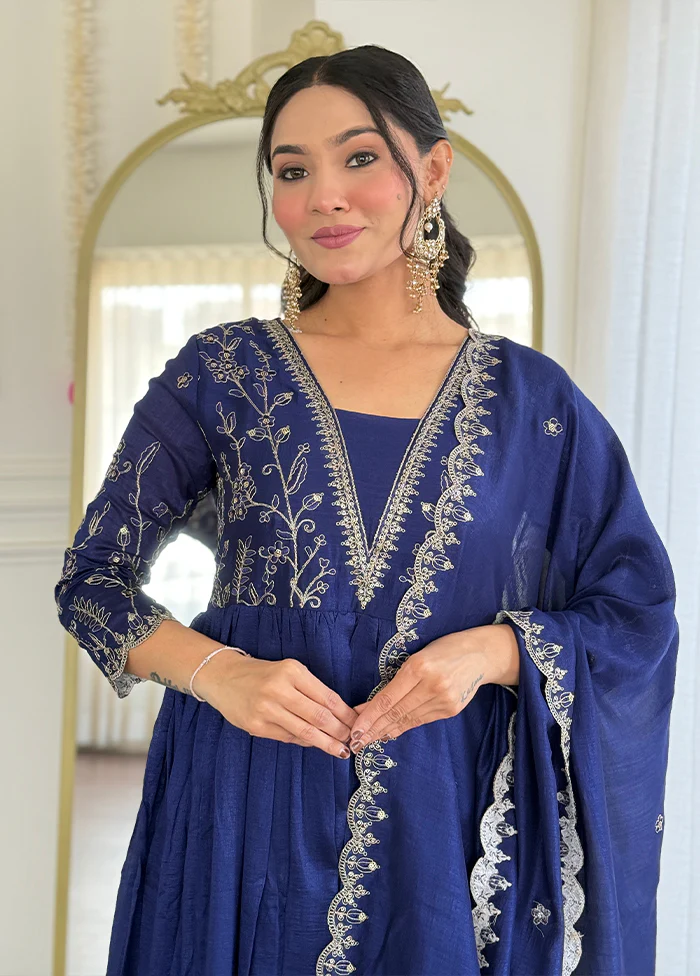 3 Pc Blue Silk Suit Set - Image 2