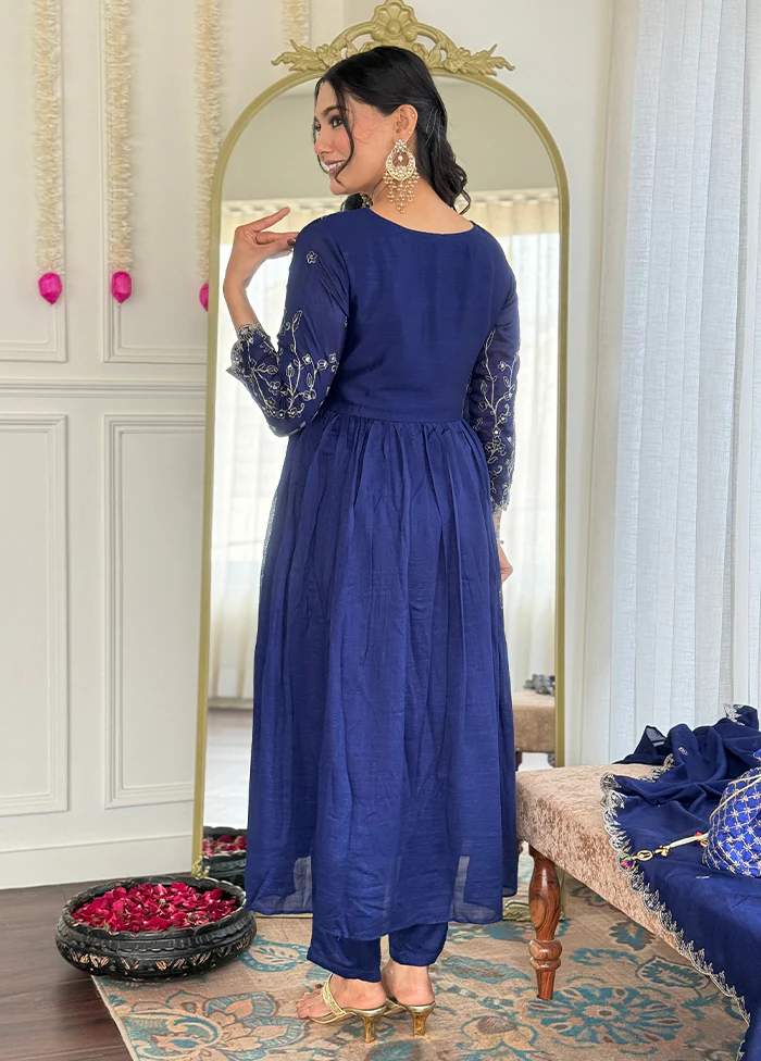 3 Pc Blue Silk Suit Set - Image 3