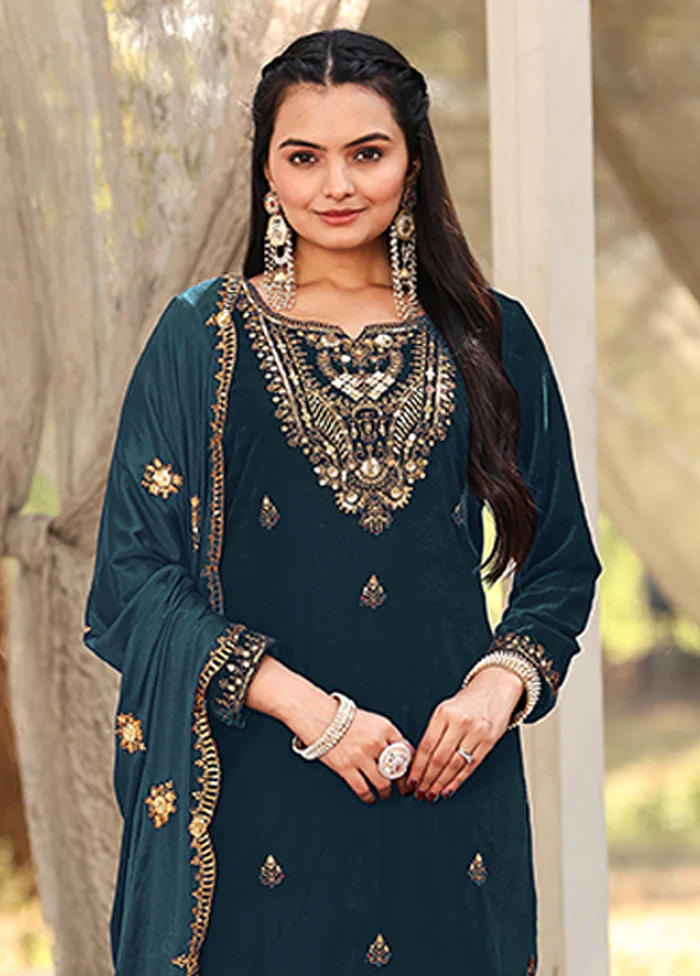 3 Pc Blue Silk Suit Set - Image 2