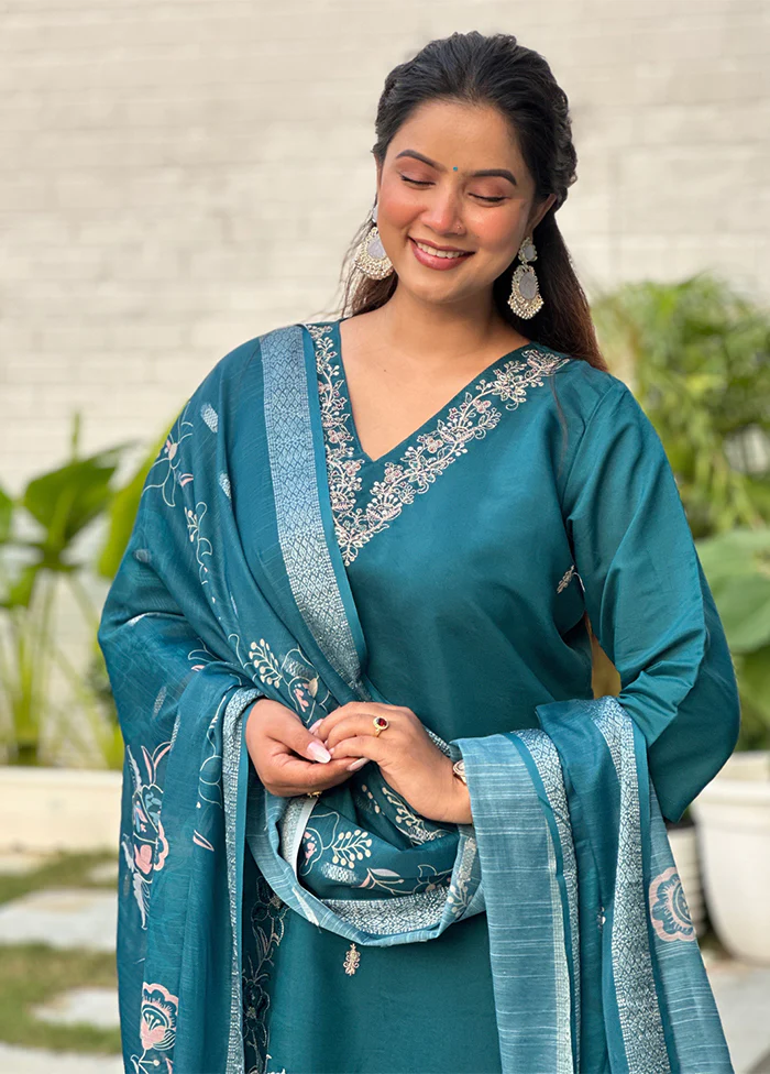 3 Pc Blue Silk Suit Set - Image 2