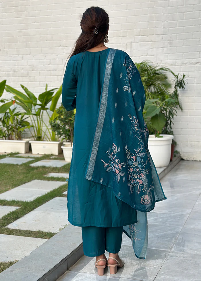 3 Pc Blue Silk Suit Set - Image 3