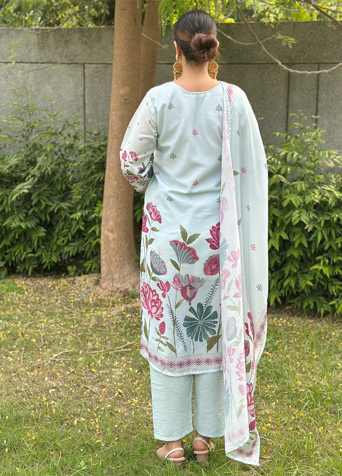 3 Pc Blue Silk Suit Set - Image 3