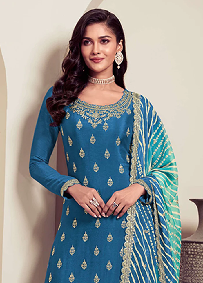 3 Pc Blue Silk Suit Set - Image 2