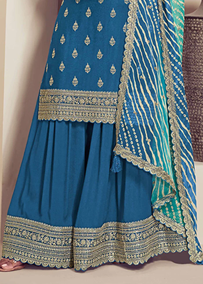 3 Pc Blue Silk Suit Set - Image 3