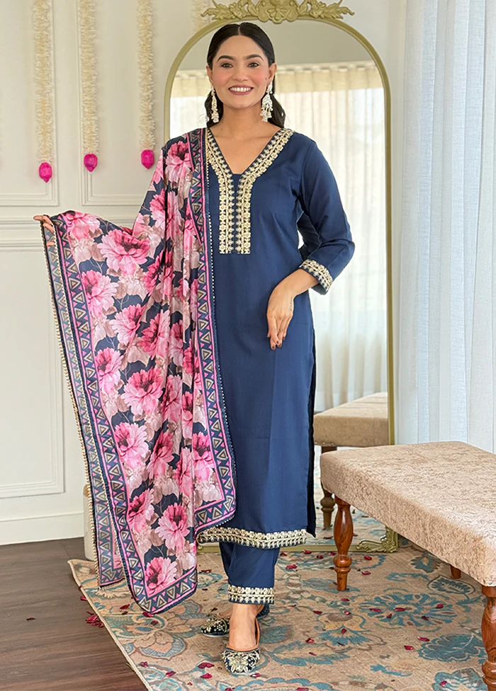 3 Pc Blue Silk Suit Set