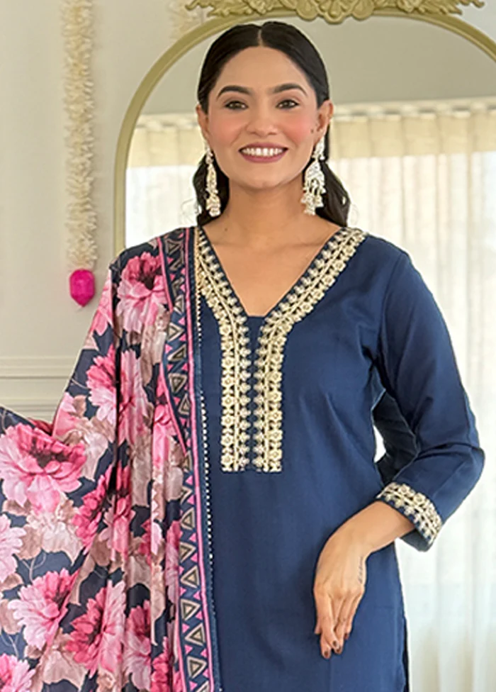 3 Pc Blue Silk Suit Set - Image 2