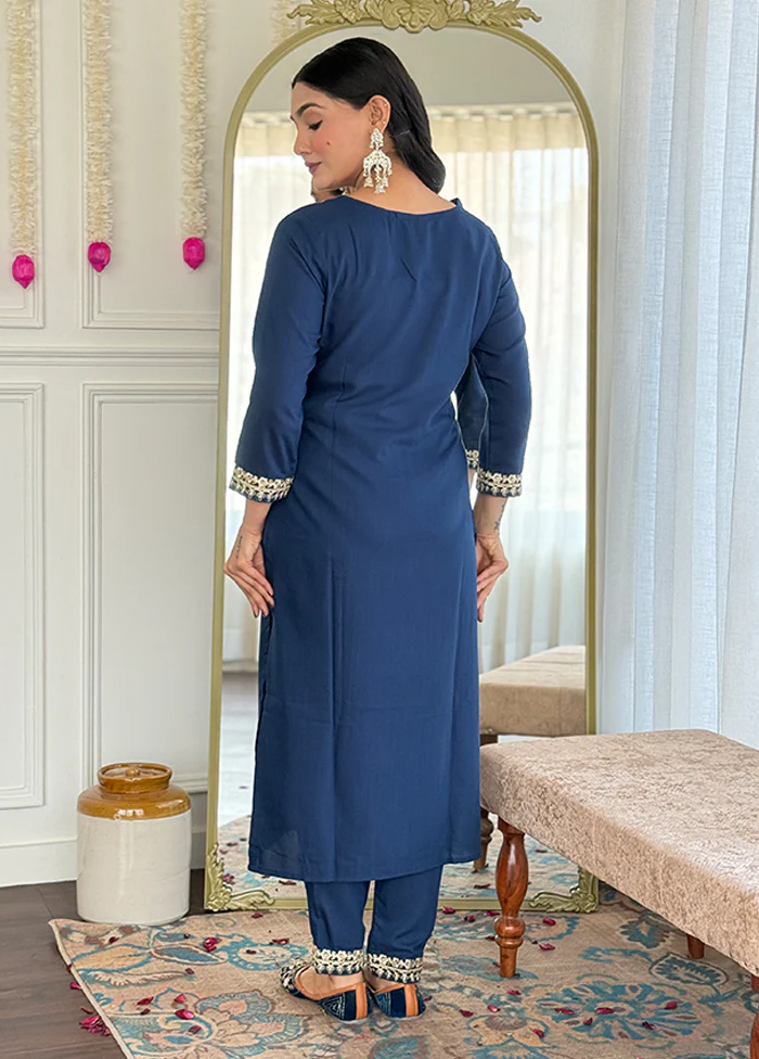 3 Pc Blue Silk Suit Set - Image 3