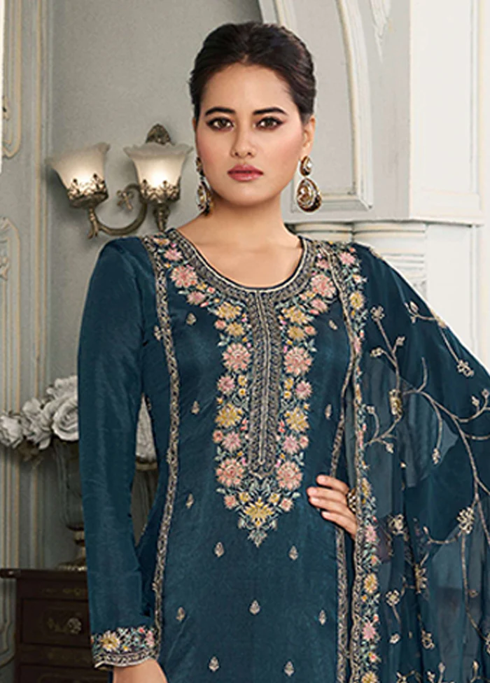 3 Pc Blue Silk Suit Set - Image 2