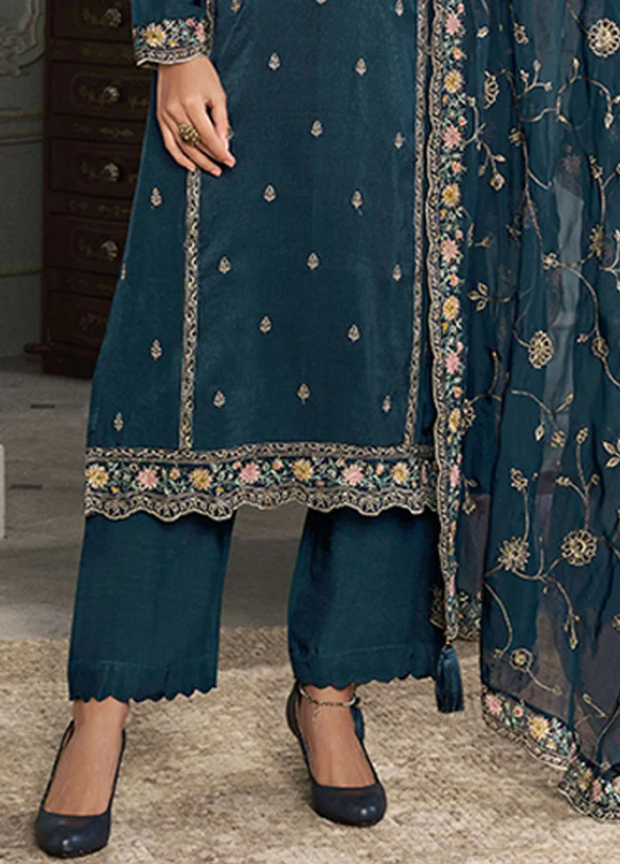 3 Pc Blue Silk Suit Set - Image 3