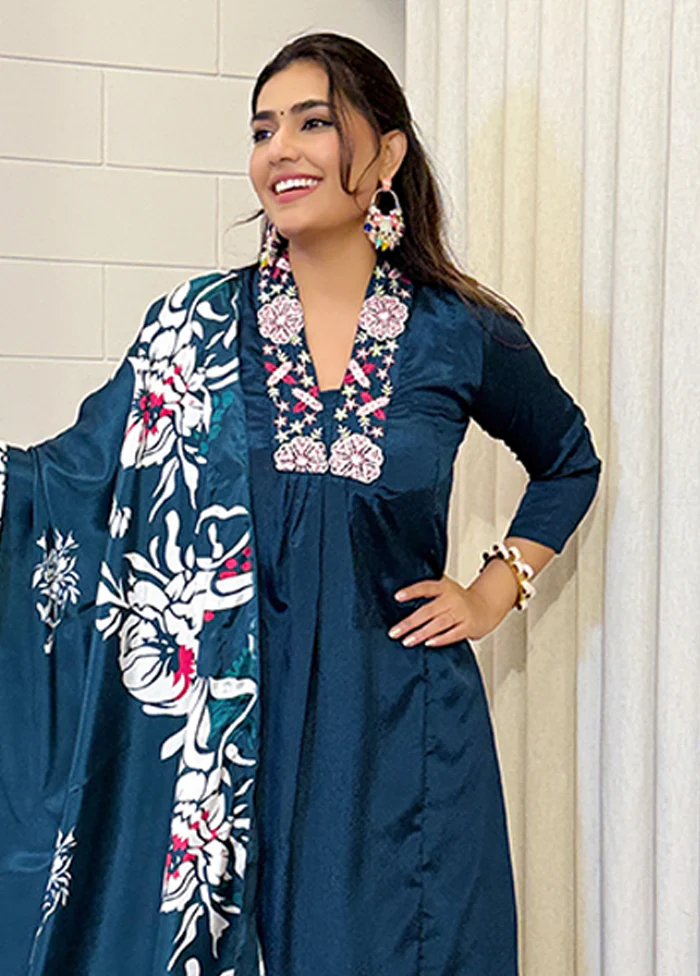 3 Pc Blue Silk Suit Set - Image 2