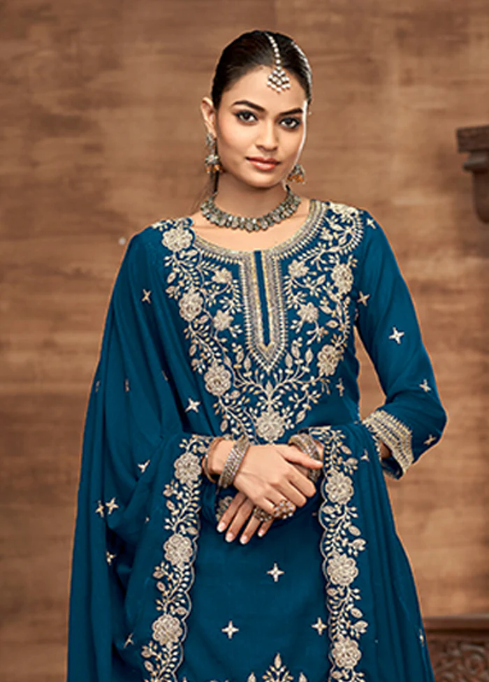 3 Pc Blue Silk Suit Set - Image 2