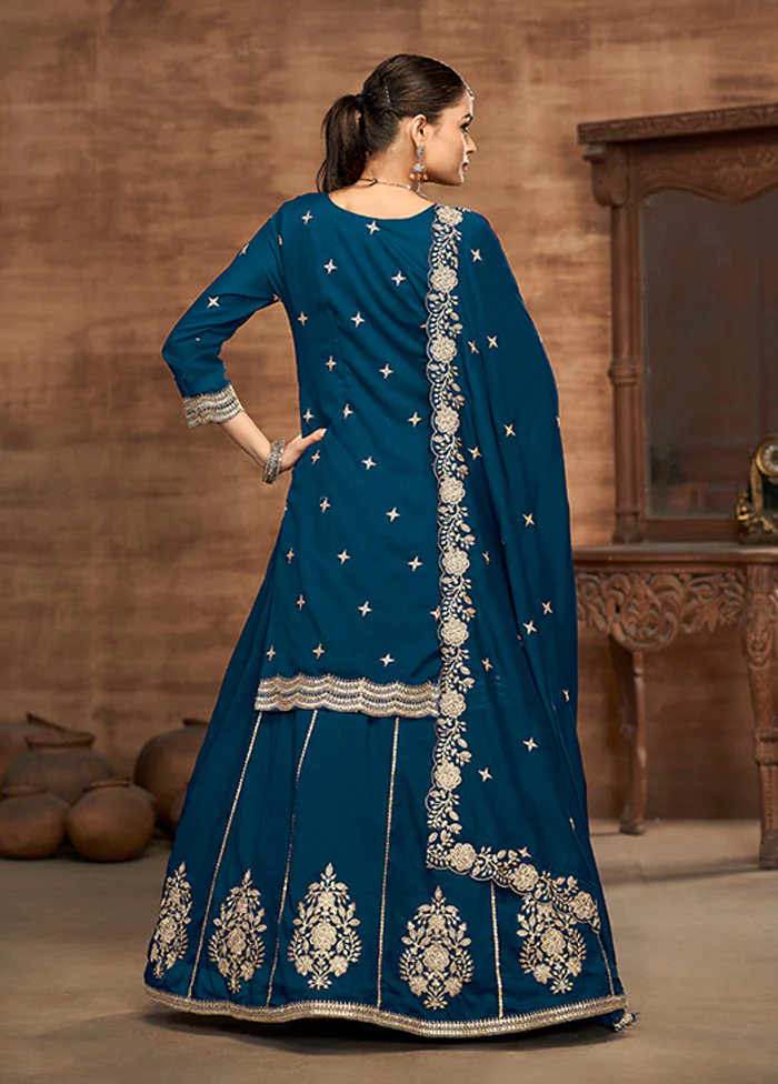 3 Pc Blue Silk Suit Set - Image 3