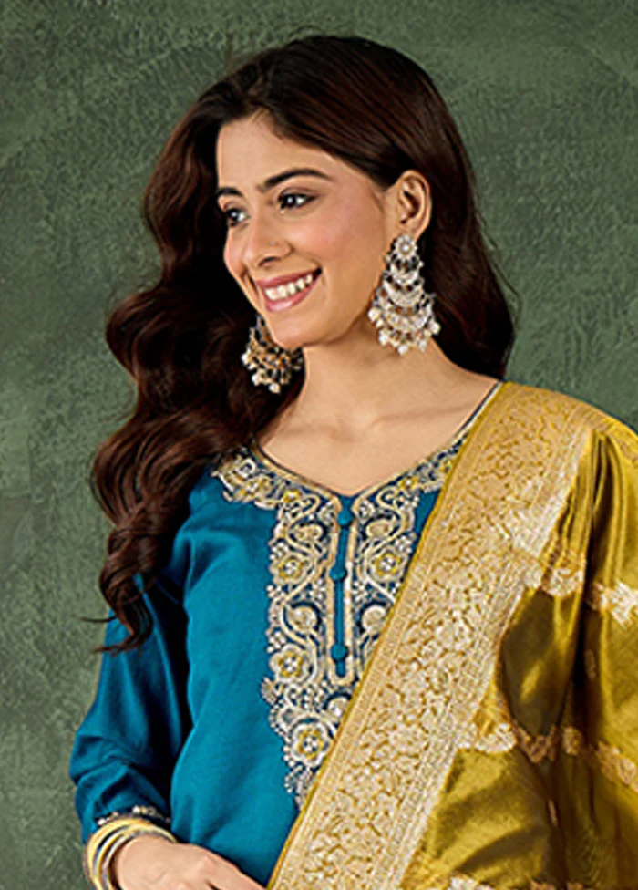 3 Pc Blue Silk Suit Set - Image 2