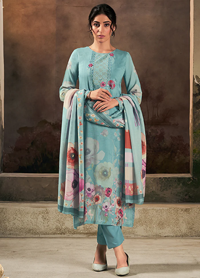 3 Pc Blue Silk Suit Set