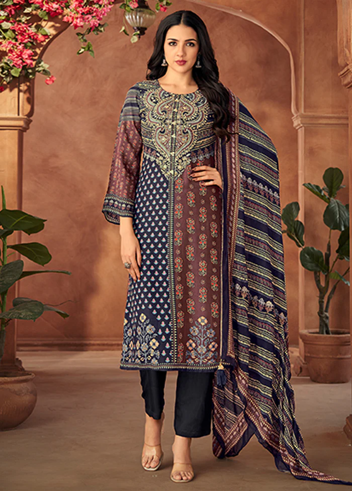 3 Pc Blue Silk Suit Set