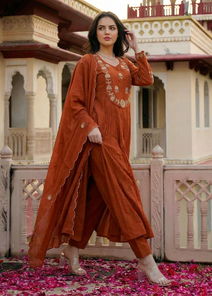 3 Pc Brown Cotton Suit Set