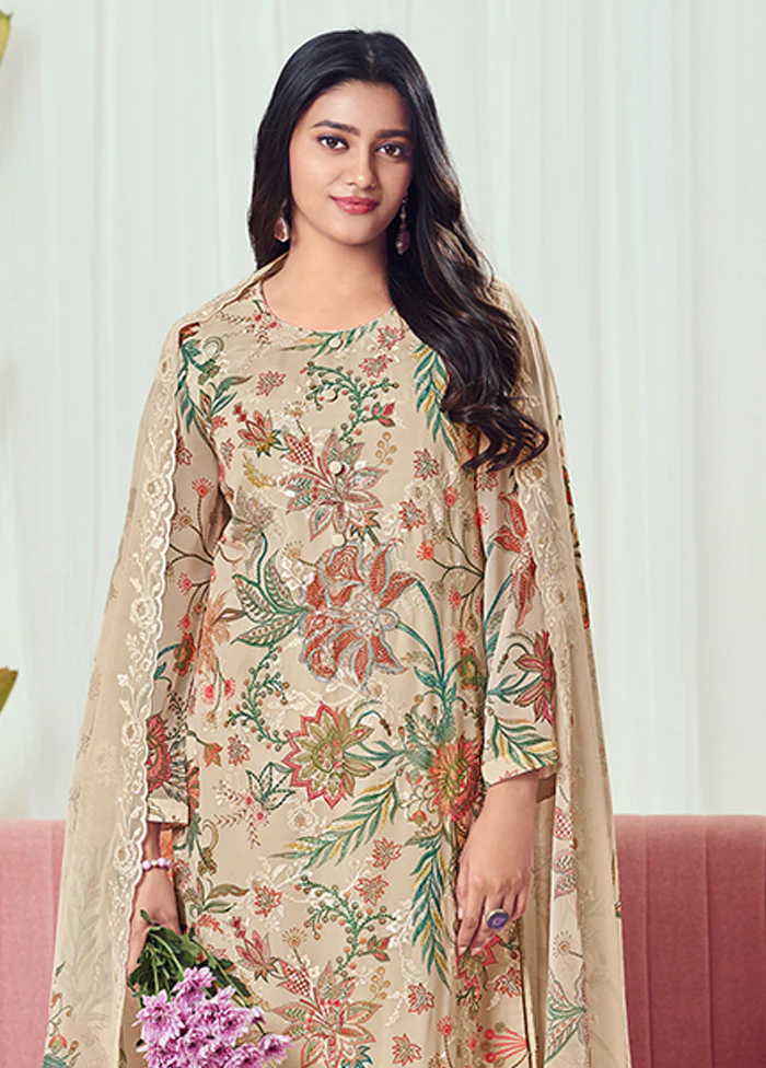 3 Pc Brown Georgette Suit Set - Image 2